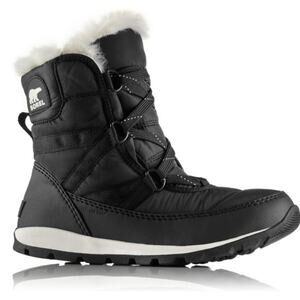 SOREL Girl's Whitney Faux Fur-Lined Lace Up Ankle Boots Black/White Sz 3 Winter